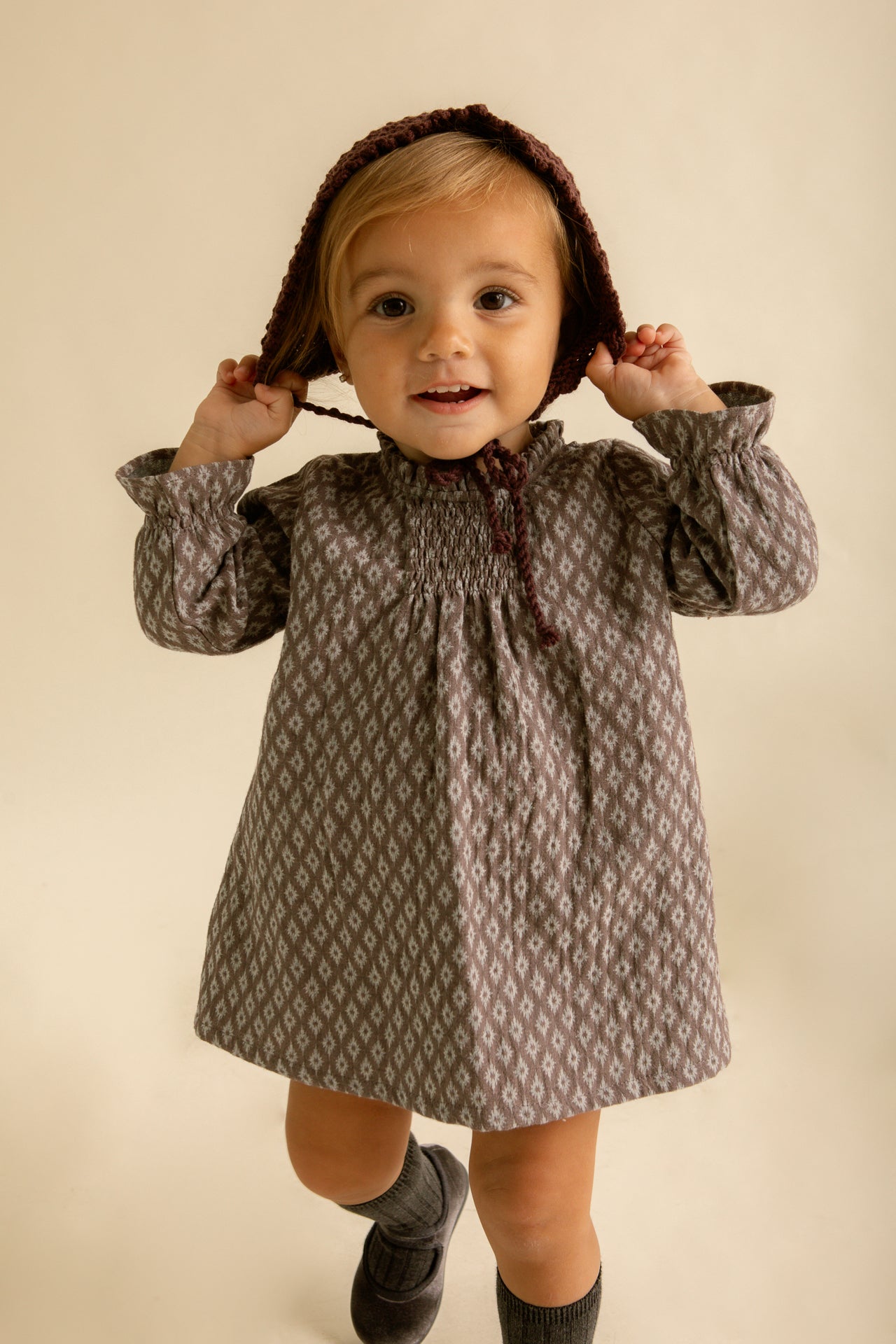 Vestido Frunces Rombo Gris
