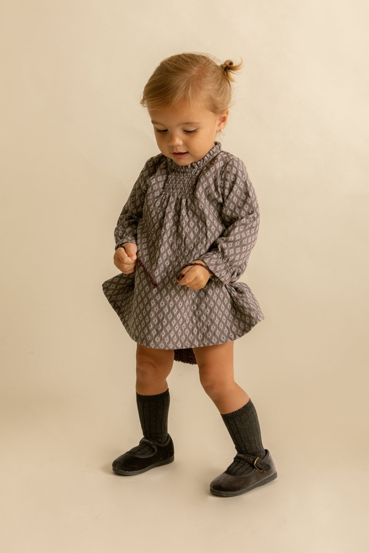 Vestido Frunces Rombo Gris