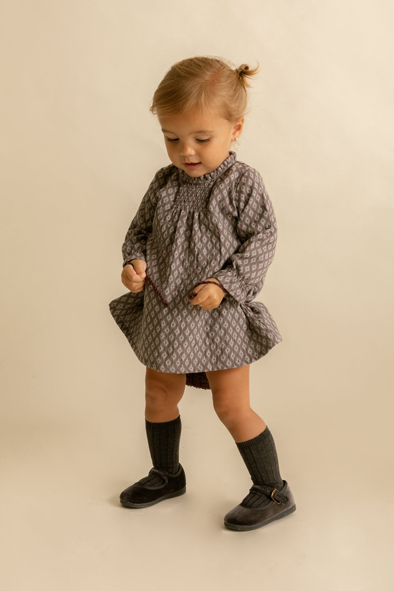 Vestido Frunces Rombo Gris