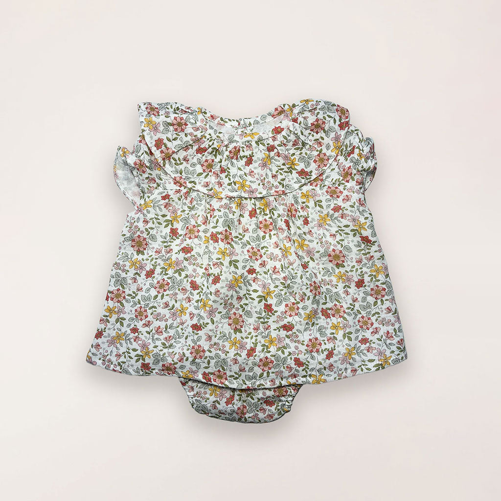 Vestido Canesú Gasa Flor Caldero